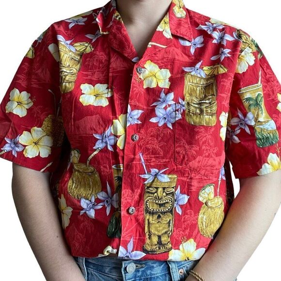 Vintage 90s Mens Royal Creations Hawaiian Floral Tropical Tiki Button Down Sz M - Picture 5 of 10